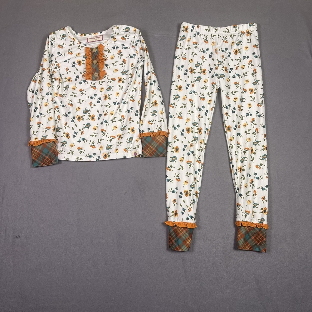 Cheeky Plum Cora Harvest Pajama Set Girls Size 7 Multicolor Fall Floral Ruffle